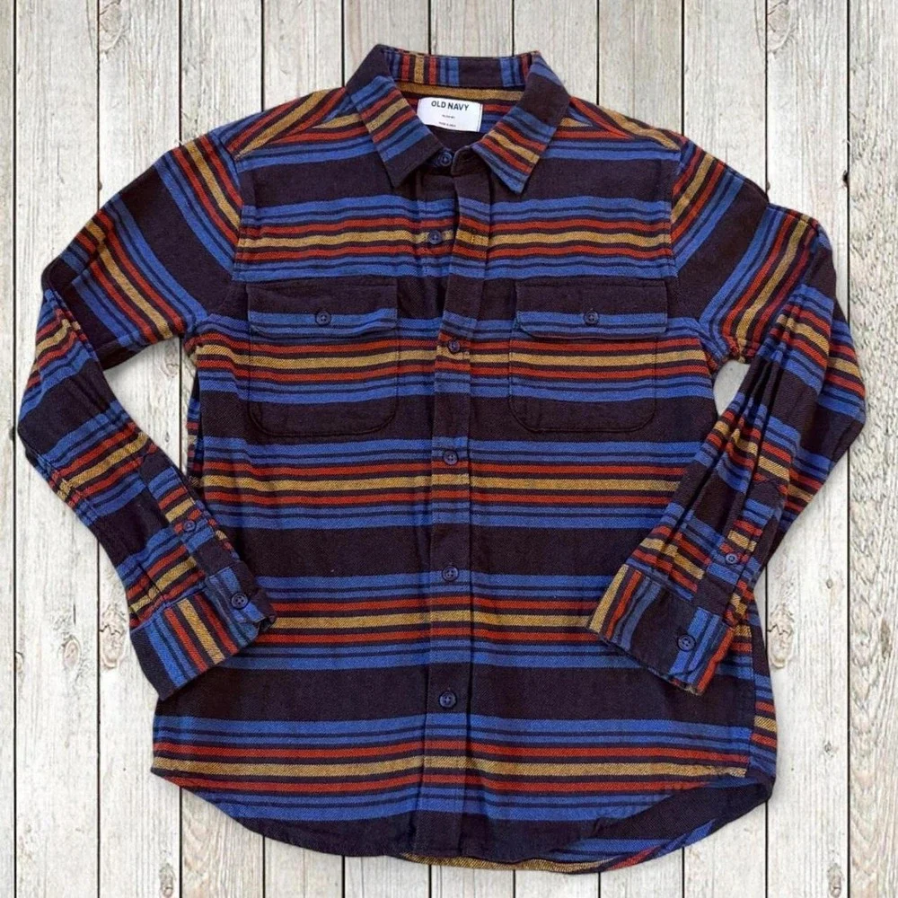 Old Navy Multi-colored horizontal striped flannel shirt Youth XL